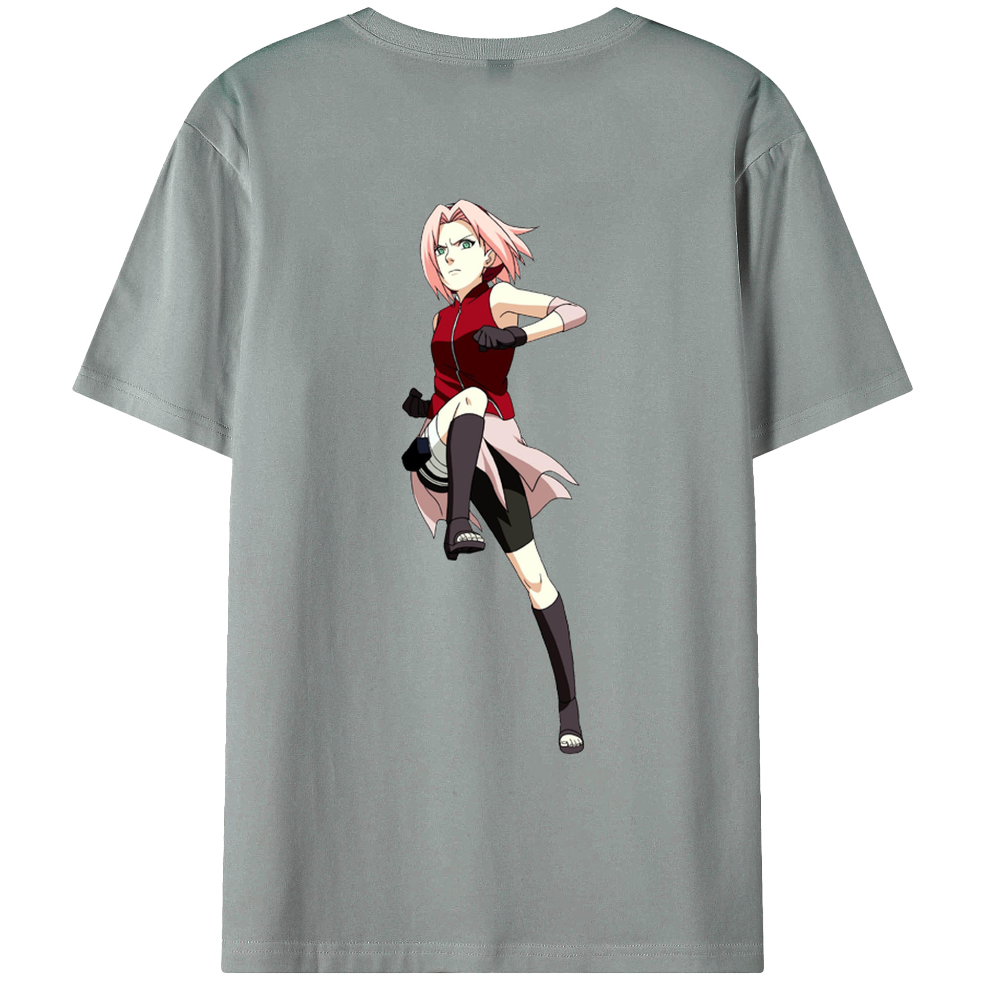 （画像用） NARUTO -ナルト- 春野サクラ Haruno Sakura 綿100％ メンズ半袖Tシャツ（バックプリント） 通気性